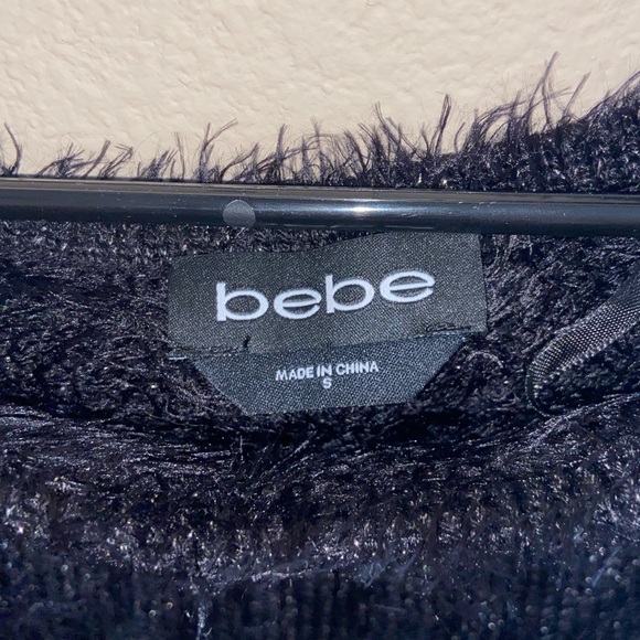 Bebè designer black fur fuzzy coat mini dress longsleeve sparkles cute pull over - Picture 3 of 11